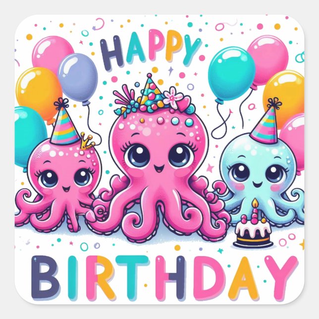 Happy Birthday Square Sticker (Front)