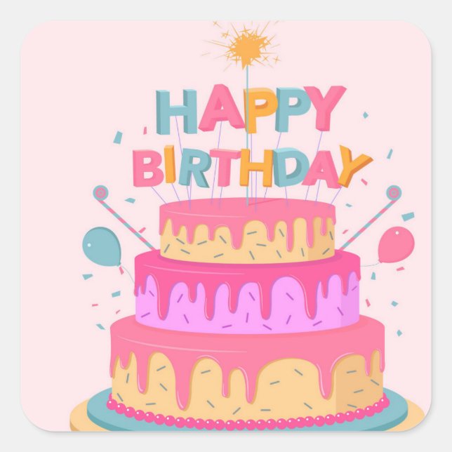 Happy Birthday Square Sticker (Front)