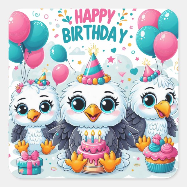 Happy Birthday Square Sticker (Front)