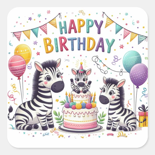 Happy Birthday Square Sticker (Front)