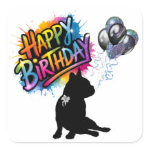 Happy Birthday square sticker with frenchie