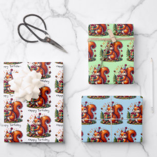 Happy Birthday Squirrel Cute Cartoon Wrapping Paper Sheet