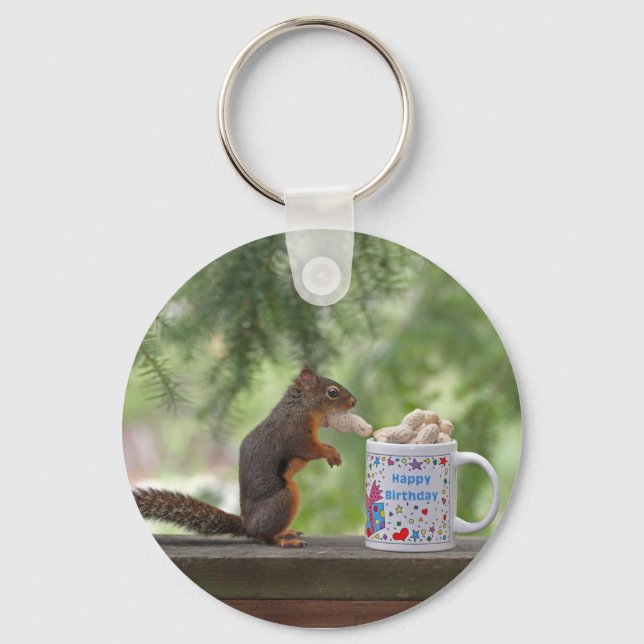 Happy Birthday Squirrel Key Ring (Front)