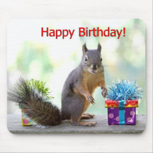 Happy Birthday Squirrel Mouse Mat