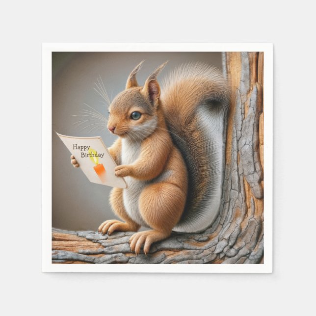 Happy Birthday Squirrel Napkin (Front)