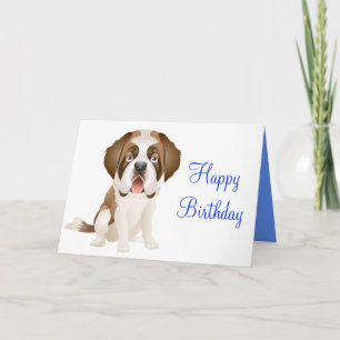 Happy Birthday St Bernard  Puppy Dog Greeting Card