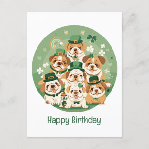 Happy Birthday St. Patrick's Day English Bulldogs Holiday Postcard