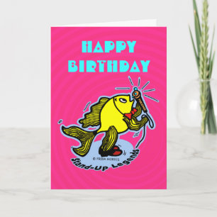Happy Birthday Stand-Up Fish funny Pink Card