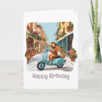 Happy Birthday Standard Poodle Dog Riding Scooter