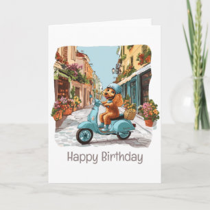 Happy Birthday Standard Poodle Dog Riding Scooter Card