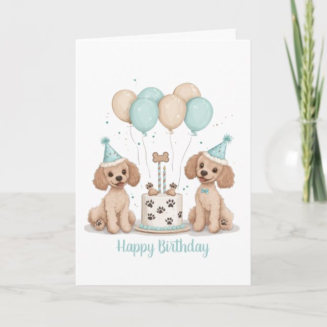 Happy Birthday Standard Poodle Dogs Card (Front)