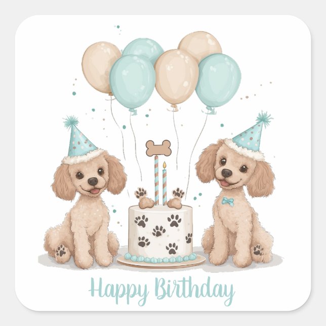 Happy Birthday Standard Poodle Dogs Square Sticker (Front)