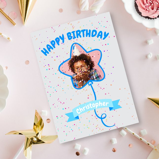 Happy Birthday Star Balloon Photo Card (Creator Uploaded)