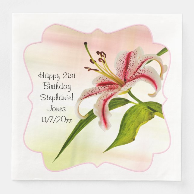 Happy Birthday Stargazer Lily Floral Photography Napkin (Front)