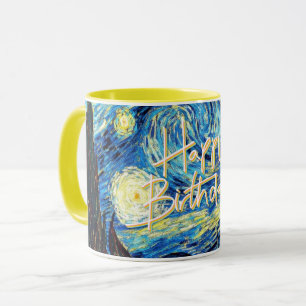 Happy Birthday, Starry Night fine art, Mug