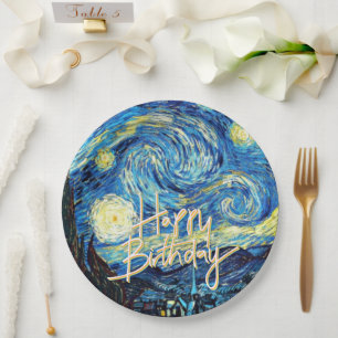 Happy Birthday, Starry Night fine art, Paper Plate