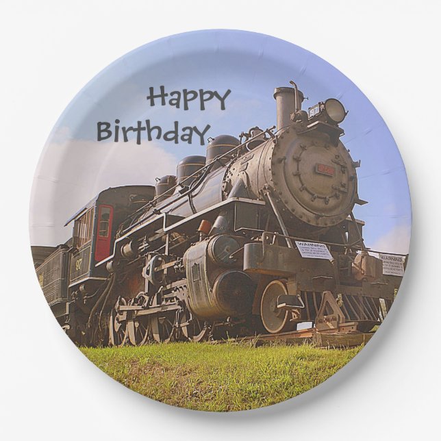 Happy Birthday Steam Train Paper Plate (Front)