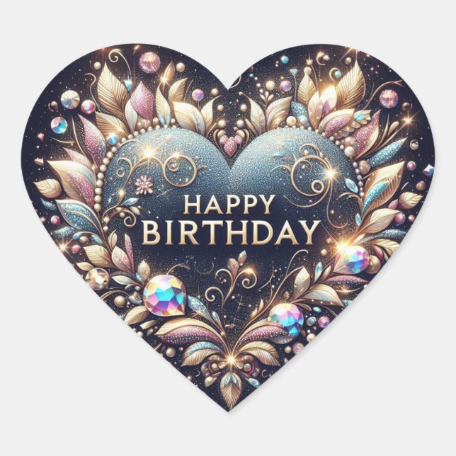 Happy birthday sticker: heart shape  heart sticker (Front)