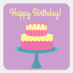 Happy Birthday Sticker with Cake