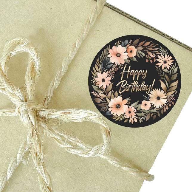 Happy Birthday Sticker with Watercolor Flowers (Happy Birthday Sticker with Watercolor Flowers Mockup 1)