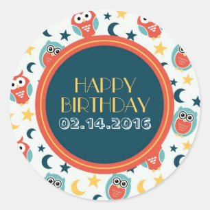 Happy Birthday Stickers Baby Owl Cartoon