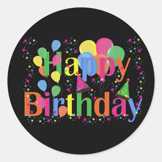 Happy Birthday Stickers Colourful Balloons (Front)