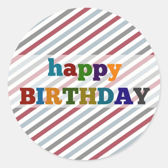 Happy Birthday Stickers Colourful Stripes (Front)