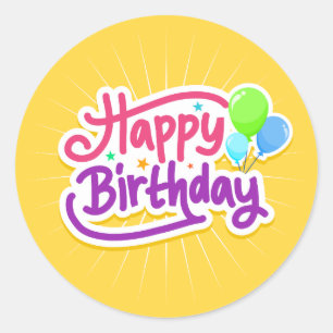 Happy Birthday Stickers in Yellow
