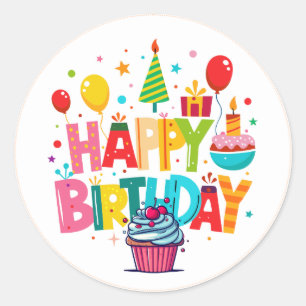 Happy Birthday Stickers, Round Shape Classic Round Sticker