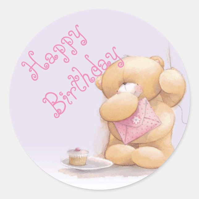 Happy Birthday/Stickers/Teddy Bear Classic Round Sticker (Front)
