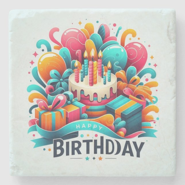 Happy Birthday Stone Coaster (Front)