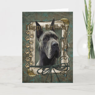 Happy Birthday - Stone Paws - Great Dane - Grey Card