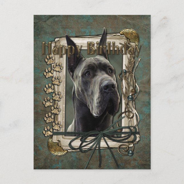 Happy Birthday - Stone Paws - Great Dane - Grey Postcard (Front)