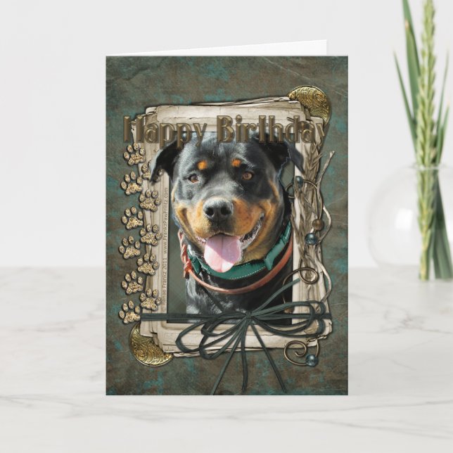Happy Birthday - Stone Paws -Rottweiler SambaParTi Card (Front)