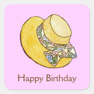 Happy Birthday Straw Hat Sticker