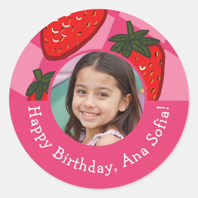 Happy Birthday Strawberry Chequered Custom Sticker (Front)