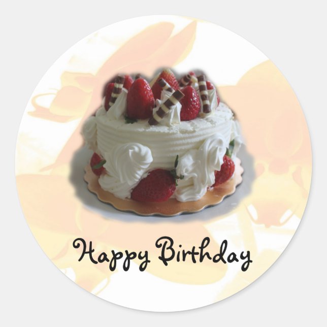 happy birthday strawberry, chocolate cake classic round sticker (Front)
