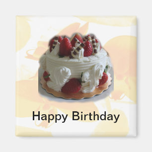 happy birthday strawberry, chocolate cake magnet