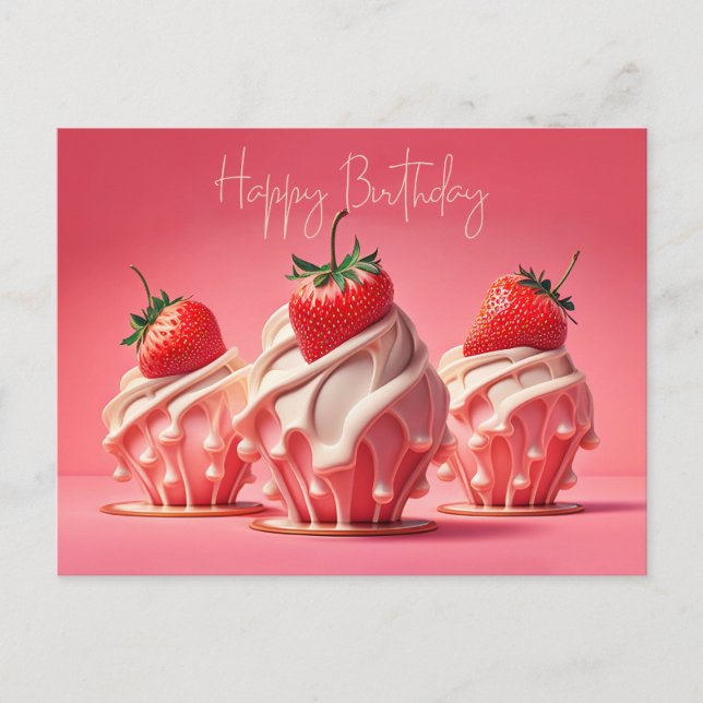 Happy Birthday Strawberry Cupcakes Postcard (Front)