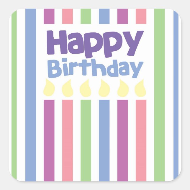 Happy Birthday stripey card Square Sticker (Front)