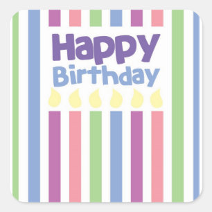 Happy Birthday stripey card Square Sticker