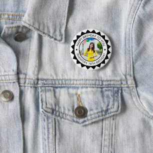 Happy Birthday Stylish Roung Photo Text Design 6 Cm Round Badge