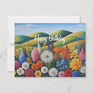 Happy Birthday Summer Flowers on the Hills  Postcard