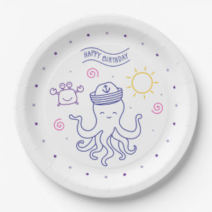 happy birthday summer theme octopus paper plate