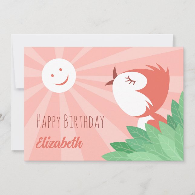 Happy Birthday Sun Cute Cartoon Bird Girl Holiday Card (Front)