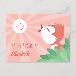 Happy Birthday Sun Cute Cartoon Bird Girl Postcard