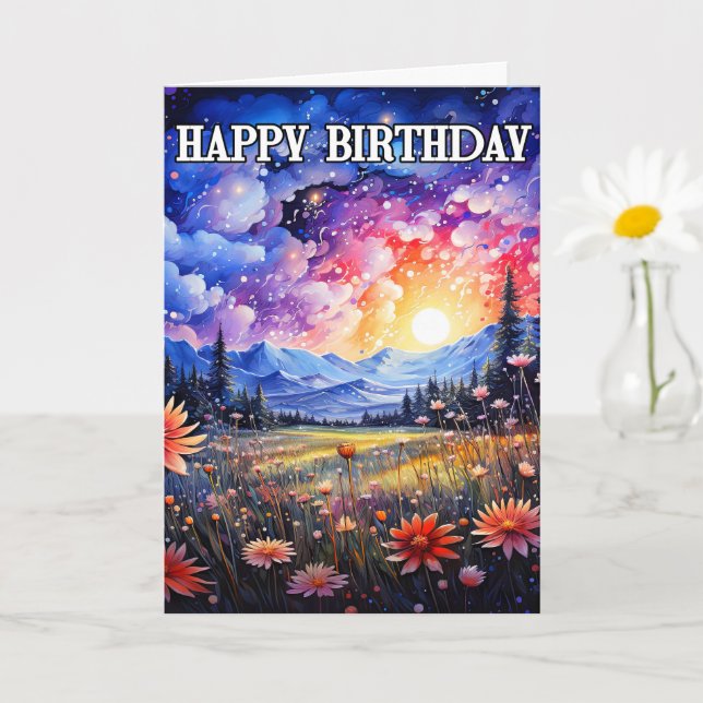 Happy Birthday Sundown Outdoor Landscape Card (Small Plant)