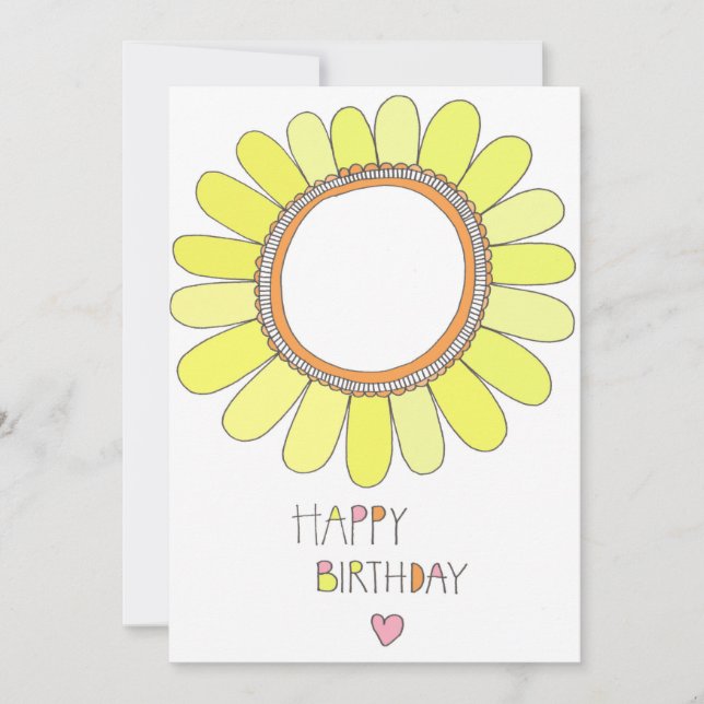 Happy Birthday Sunflower and Pink Heart Card (Front)