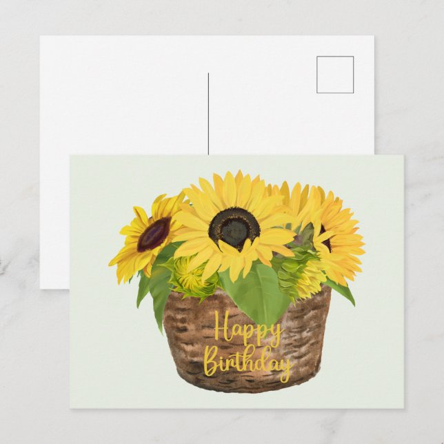 Happy Birthday Sunflower Basket  Postcard (Front/Back)