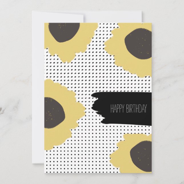 Happy Birthday Sunflower Dots Brush Stroke Card (Front)